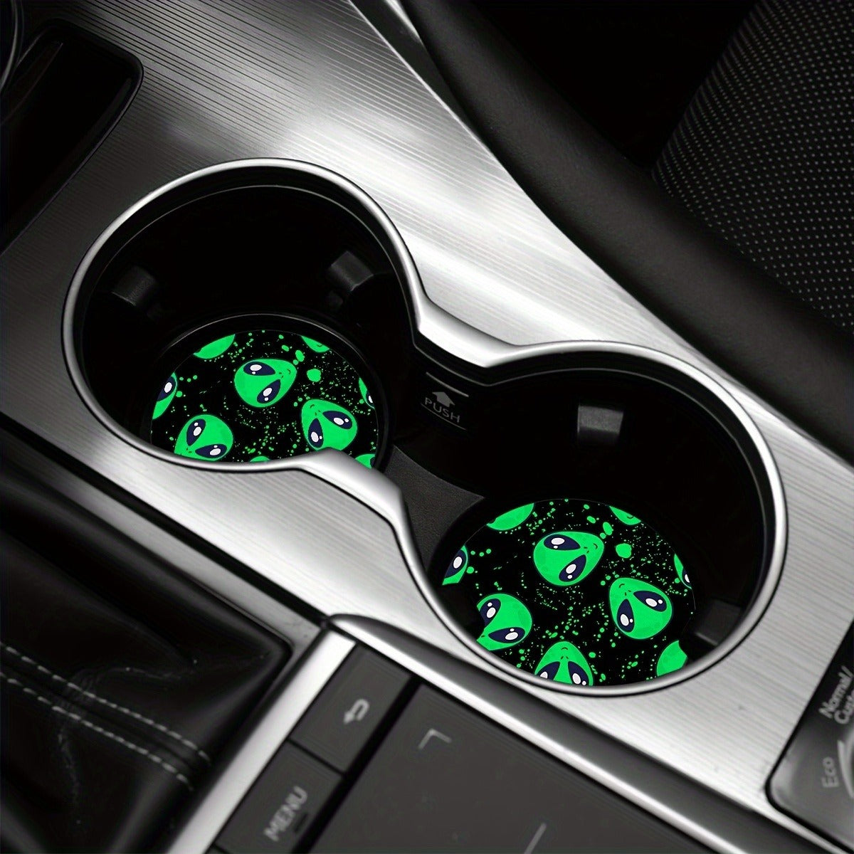 4PCS Alien Car Coaster, 2.75in Round PU Leather Trim Car Coaster, Home & Car Water Coaster, Drink Mat Male & Female Car Interior Accessories, Decorative Coaster