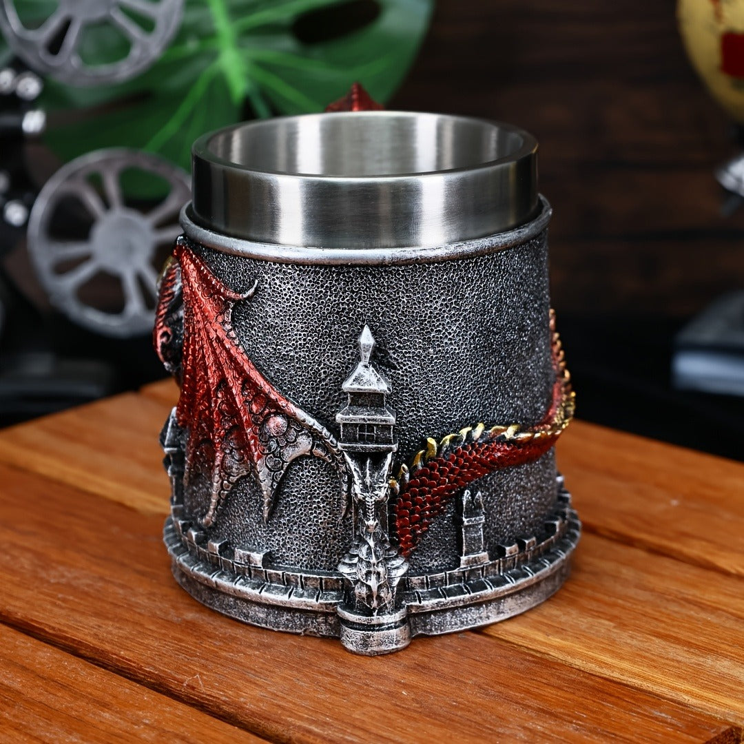 1pc Dragon-Shaped Stainless Steel Coffee Mug, 15.2oz Insulated Reusable Cup with Polka Dots, Hand Wash Only, Multipurpose for Adults, Ideal for Christmas, Halloween, Easter, Hanukkah, Thanksgiving Gifts