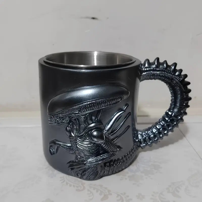 1pc Alien-Themed Stainless Steel Tumbler with Intricate Skull & Skeletal Design - Perfect for Halloween, Christmas, Easter, Thanksgiving, Father'S Day - Ideal Gift for Alien & Sci-Fi Fans, Reusable Multipurpose Cup, Ideal for Coffee or Tea