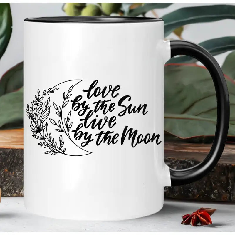 1pc 11oz Ceramic Coffee Mug with Inspirational Quote - Love by the Sun, Live by the Moon