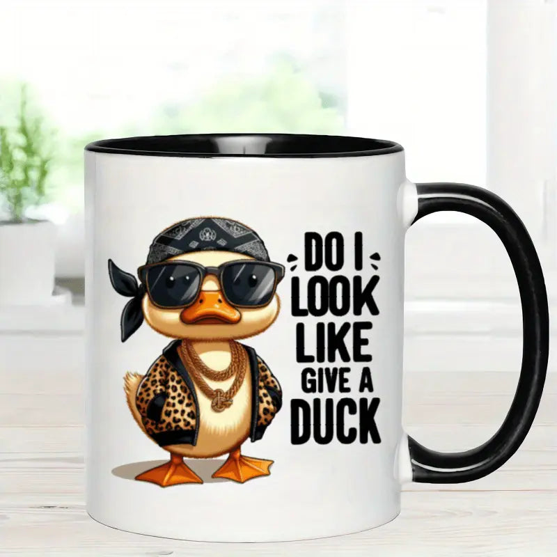1pc Funny "Do I Look Like I Give a Duck" Mug, 11oz Ceramic Coffee Cup with Cool Duck Design, Insulated & Machine Washable, Perfect Humor Gift for Friends & Family, Ideal for Home & Office Use, Coffee Bar Accessories