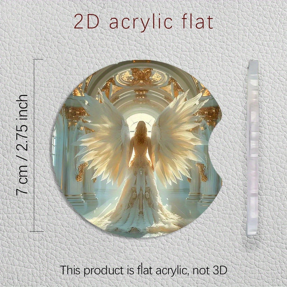 2pcs Angel Spread Wings Acrylic Car Coasters, Cup Holder with Finger Groove Mouth, 2.75 Inch Car Interior Coasters, Suitable for Car Interior Accessories, Gifts for Friends
