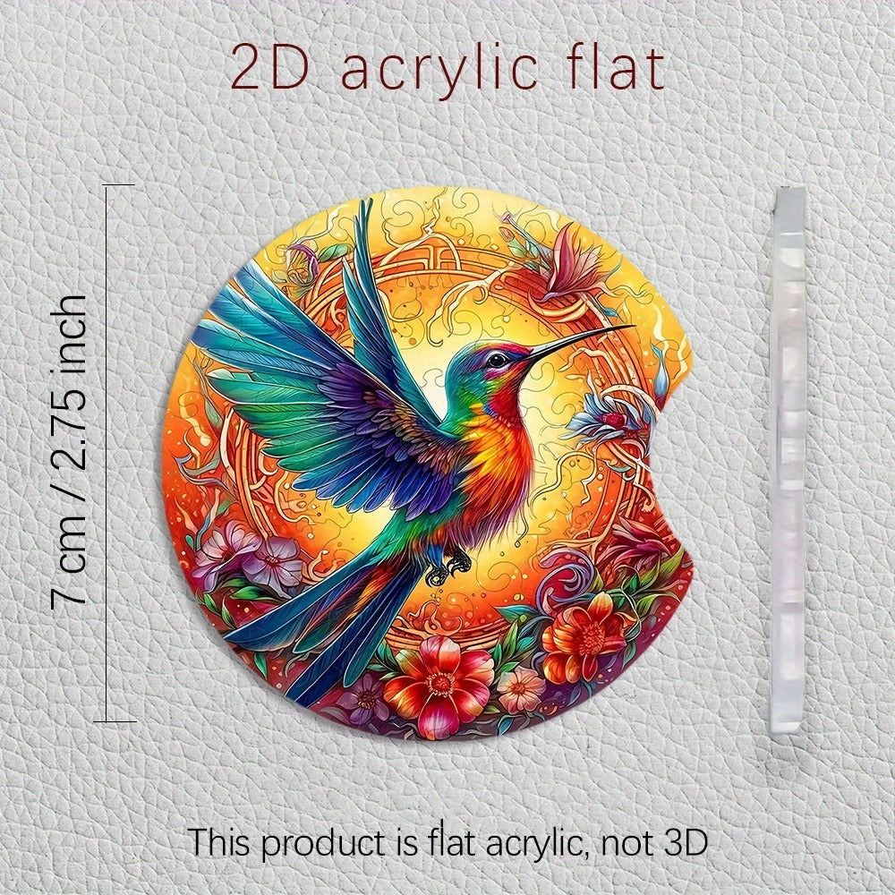 2PCS Flowers and Hummingbird Acrylic Car Coasters, Cup Holder with Finger Groove Mouth, 2.75 Inch Car Interior Coasters, Suitable for Car Interior Accessories, Gifts for Friends