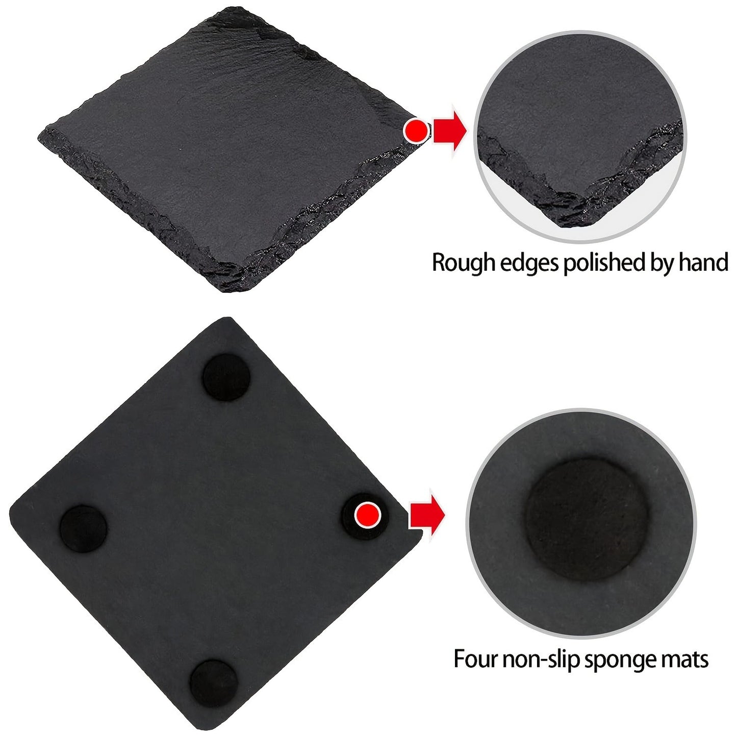 48 Square Slate Coasters Or 96 Square Slate Beverage Coasters, 4.02 inch, Black Slate Coasters, Scratch Resistant Bottom, For Drinks, Bars, Kitchens, Home Décor