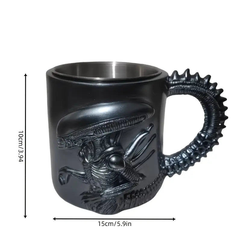 1pc Alien-Themed Stainless Steel Tumbler with Intricate Skull & Skeletal Design - Perfect for Halloween, Christmas, Easter, Thanksgiving, Father'S Day - Ideal Gift for Alien & Sci-Fi Fans, Reusable Multipurpose Cup, Ideal for Coffee or Tea