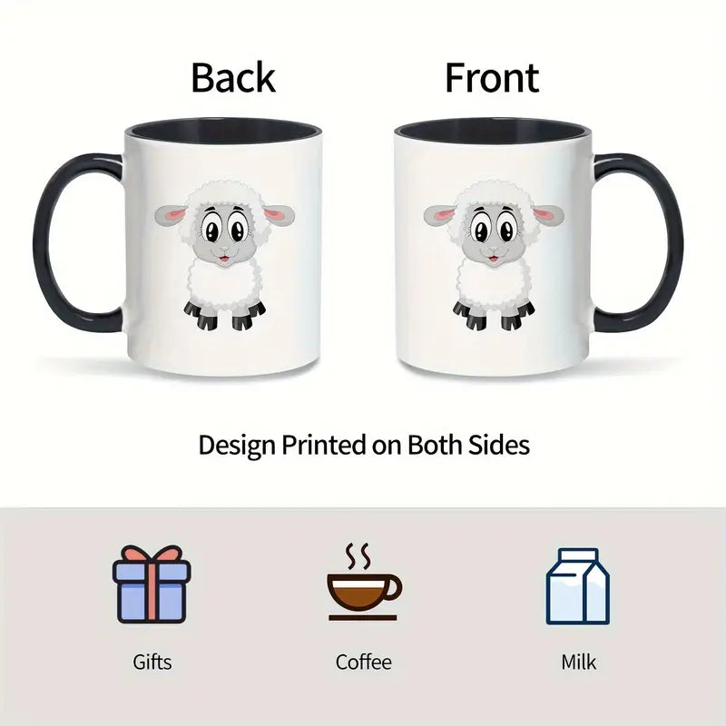 11oz Insulated Ceramic Sheep Coffee Mug - Reusable Cute Cartoon Sheep Design with Glossy Finish, Hand Wash Only, Perfect Gift for Animal Lovers