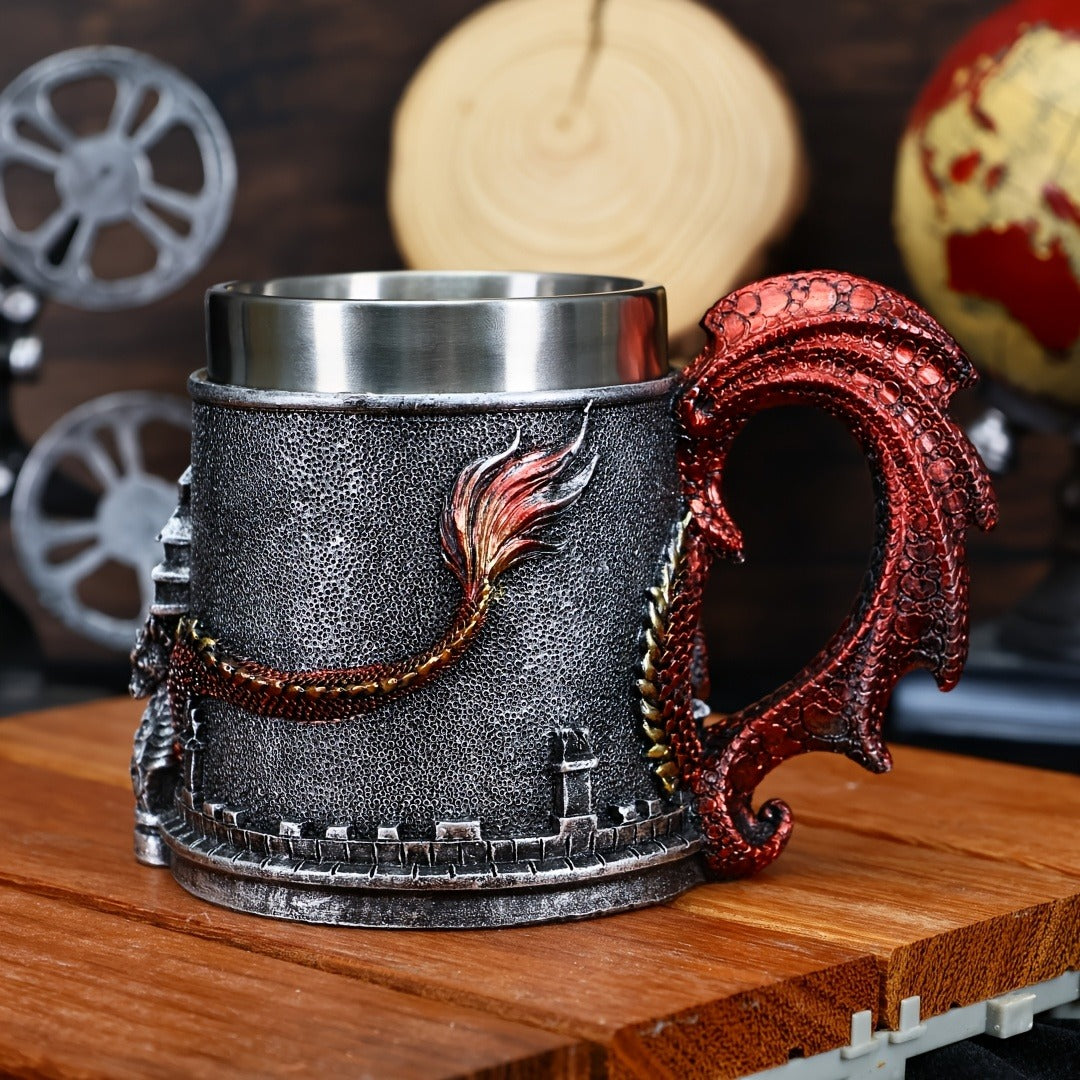 1pc Dragon-Shaped Stainless Steel Coffee Mug, 15.2oz Insulated Reusable Cup with Polka Dots, Hand Wash Only, Multipurpose for Adults, Ideal for Christmas, Halloween, Easter, Hanukkah, Thanksgiving Gifts