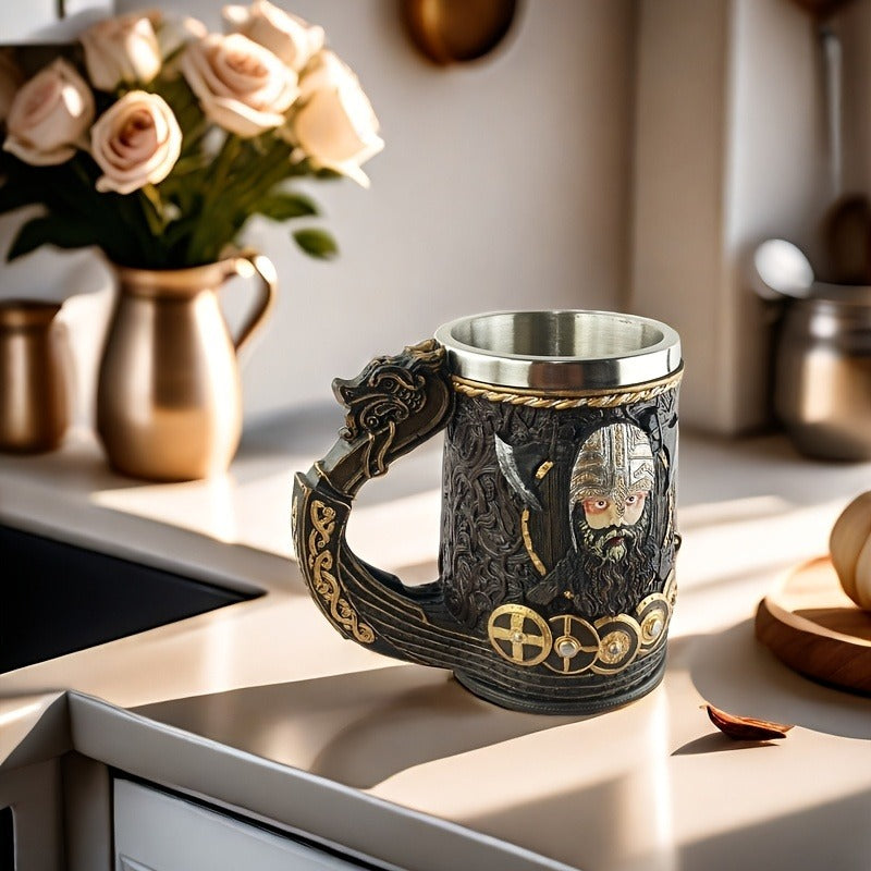 Viking Captain 20.3oz Stainless Steel Beer Mug - Large Capacity, Insulated Coffee Cup with Nordic Pirate Design - Perfect for Cold Drinks, Ideal Christmas Gift