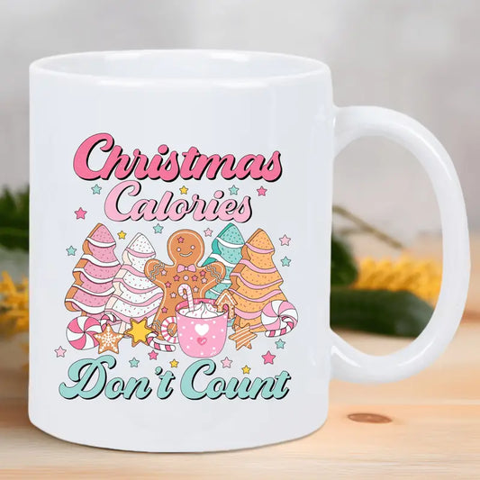 1pc Festive Christmas Mug - "Calories Don't Count" Design with Gingerbread Men & Candy Canes - Reusable, Insulated, Hand-Wash Only