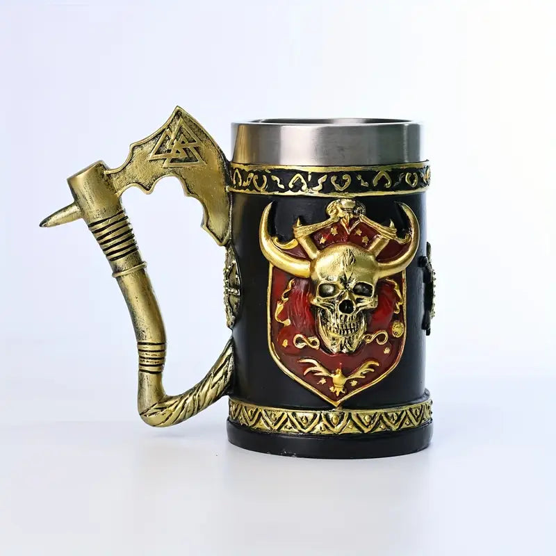 A large capacity 600ml beer glass, European medieval Viking pirate wine glass, Viking Axemark coffee cup, stainless steel water cup, Skull Mark coffee cup, Halloween gift