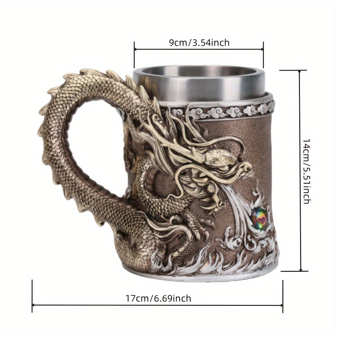 Stainless Steel Dragon Beer Mug - Large Capacity, Insulated Coffee Cup with Unique Oriental Dragon Design - Perfect for Cold Drinks, Ideal Christmas Gift