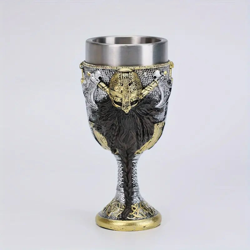 A Nordic Viking Warrior Wine Glass, 3D Viking Pirate Stainless Steel Red Wine Glass, Bar Cocktail Glass, High-Value Viking Desktop Decorative Wine Glass, Christmas Gift