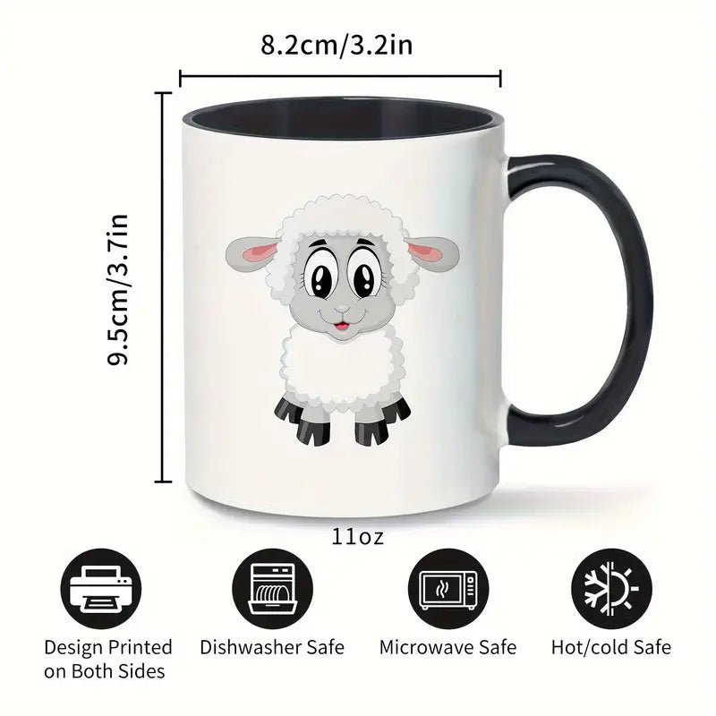 11oz Insulated Ceramic Sheep Coffee Mug - Reusable Cute Cartoon Sheep Design with Glossy Finish, Hand Wash Only, Perfect Gift for Animal Lovers