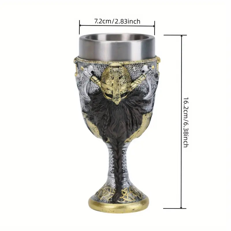 A Nordic Viking Warrior Wine Glass, 3D Viking Pirate Stainless Steel Red Wine Glass, Bar Cocktail Glass, High-Value Viking Desktop Decorative Wine Glass, Christmas Gift