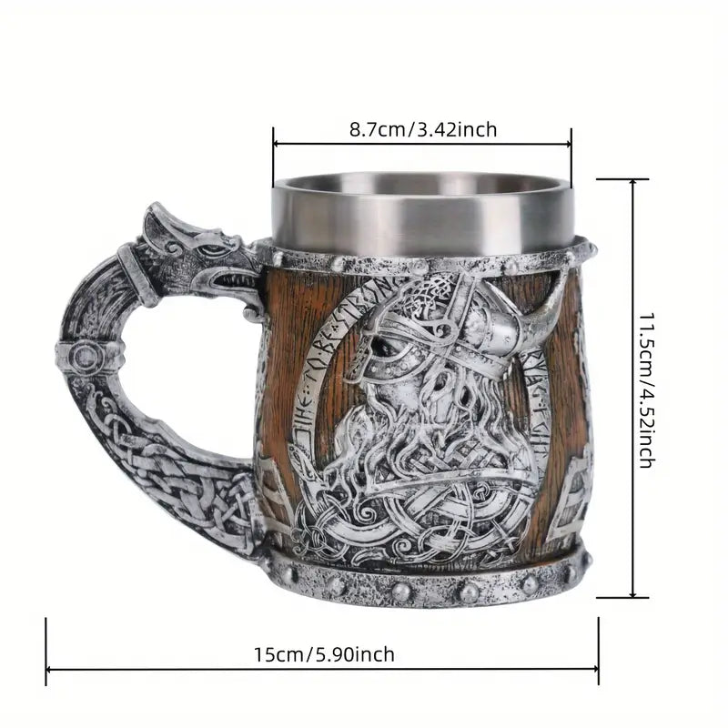 A Norse Mythology Viking Pirate Mark Coffee Cup, Stainless Steel Viking Beer Cup, 3D Viking Themed Pirate Water Cup, Christmas Gift
