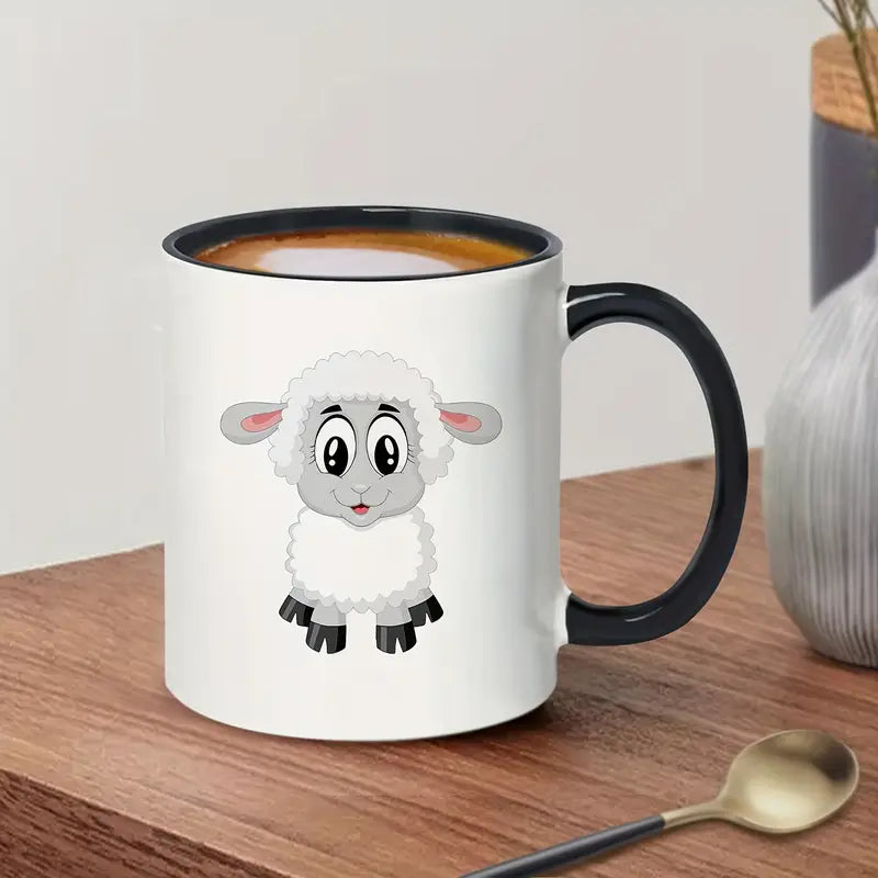 11oz Insulated Ceramic Sheep Coffee Mug - Reusable Cute Cartoon Sheep Design with Glossy Finish, Hand Wash Only, Perfect Gift for Animal Lovers