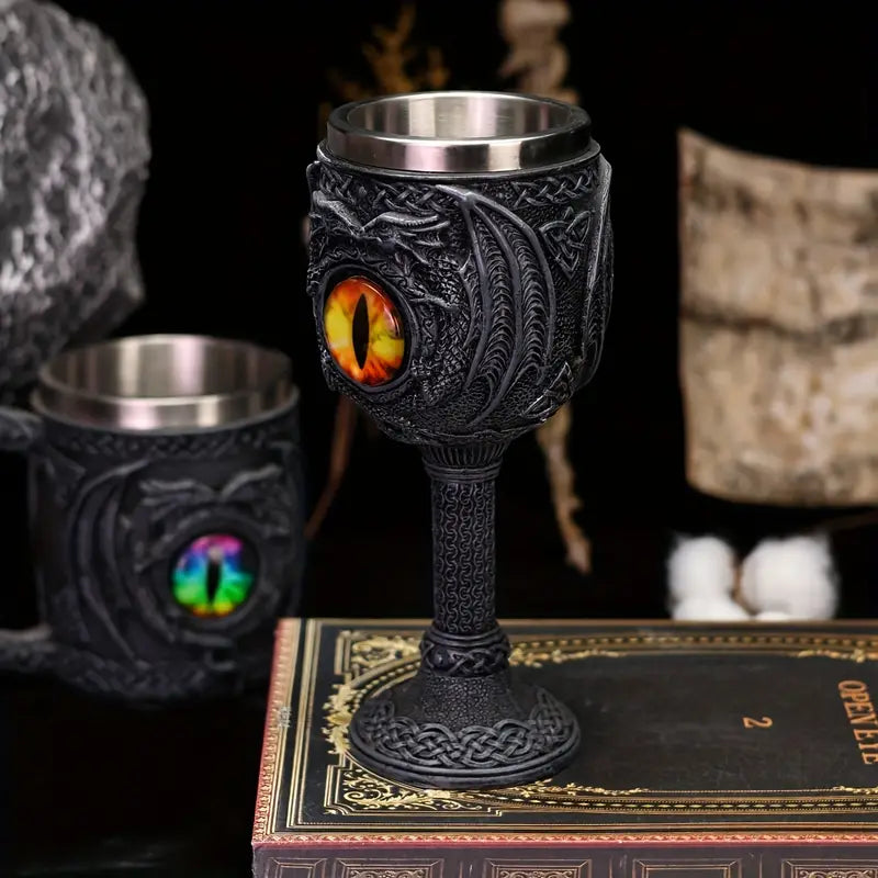 1pc, 2024 New Halloween Gift Dragon Statue Shaped Cup, Dragon Eye Tall Cup, Stainless Steel Inner Container, Dragon Eye Cup, Gothic Glass, Christmas Gift