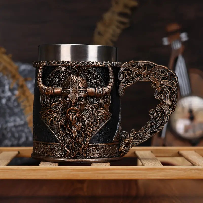 A Norse Mythology Viking Pirate Mark Coffee Cup, Stainless Steel Viking Beer Cup, 3D Viking Themed Pirate Water Cup, Christmas Gift