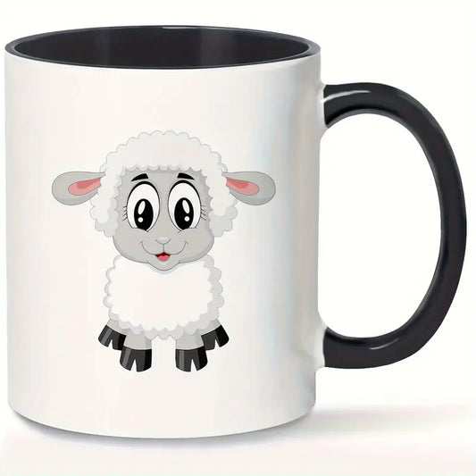 11oz Insulated Ceramic Sheep Coffee Mug - Reusable Cute Cartoon Sheep Design with Glossy Finish, Hand Wash Only, Perfect Gift for Animal Lovers