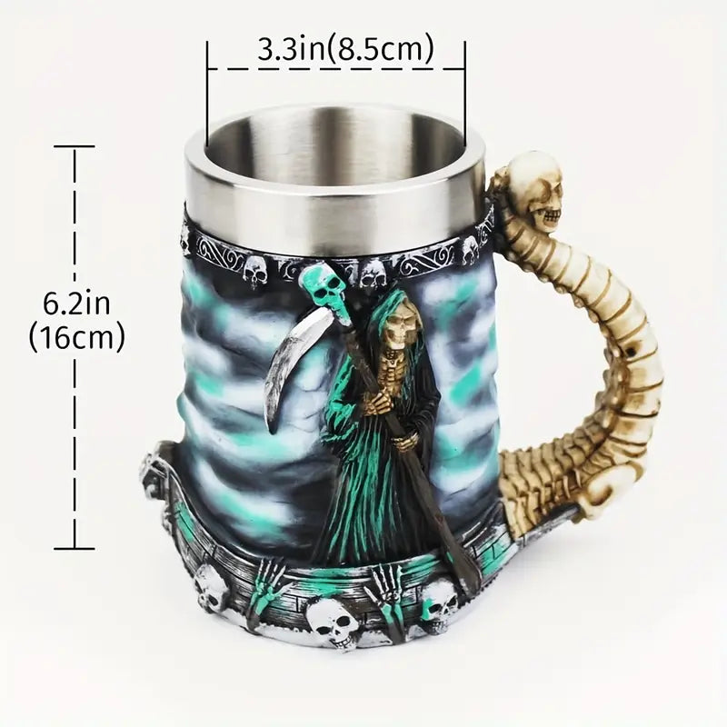 Halloween Reaper Beer Cup, large capacity 20.3oz, Reaper Comes Stainless Steel Draft Beer Cup, large capacity Mark Coffee Cup, Reaper Sickle Water Cup, suitable for gatherings of 8 people, Best for Christmas, Perfect for Thanksgiving
