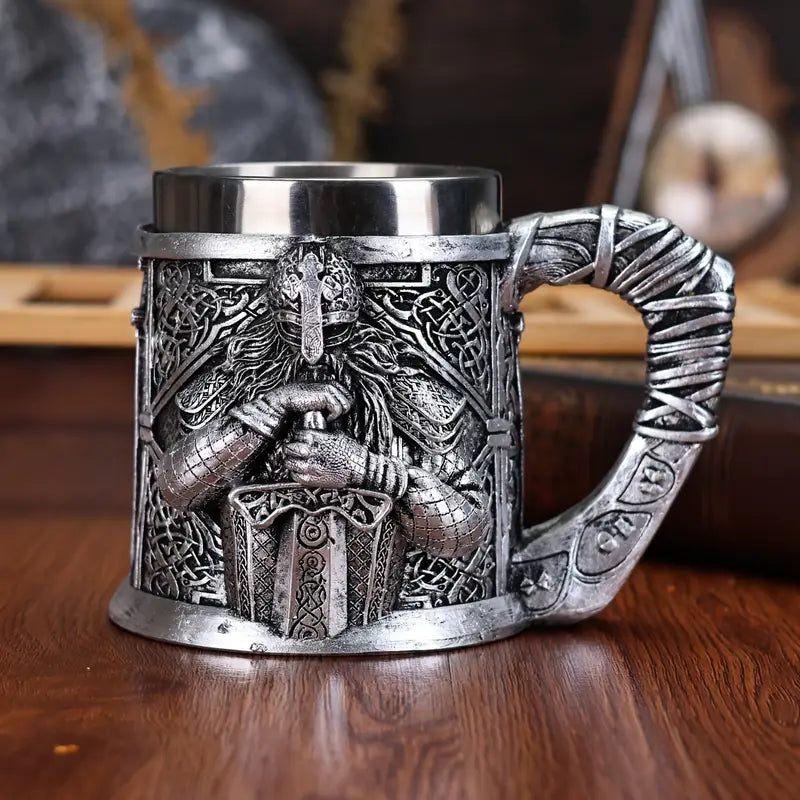 A Norse Mythology Viking Pirate Mark Coffee Cup, Stainless Steel Viking Beer Cup, 3D Viking Themed Pirate Water Cup, Christmas Gift
