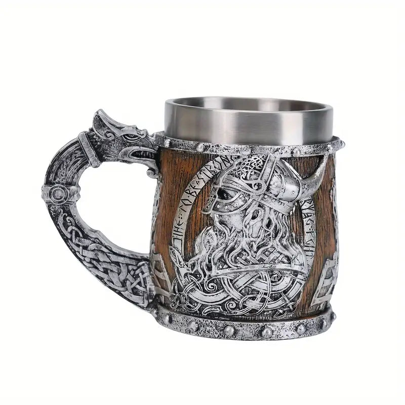 A Norse Mythology Viking Pirate Mark Coffee Cup, Stainless Steel Viking Beer Cup, 3D Viking Themed Pirate Water Cup, Christmas Gift